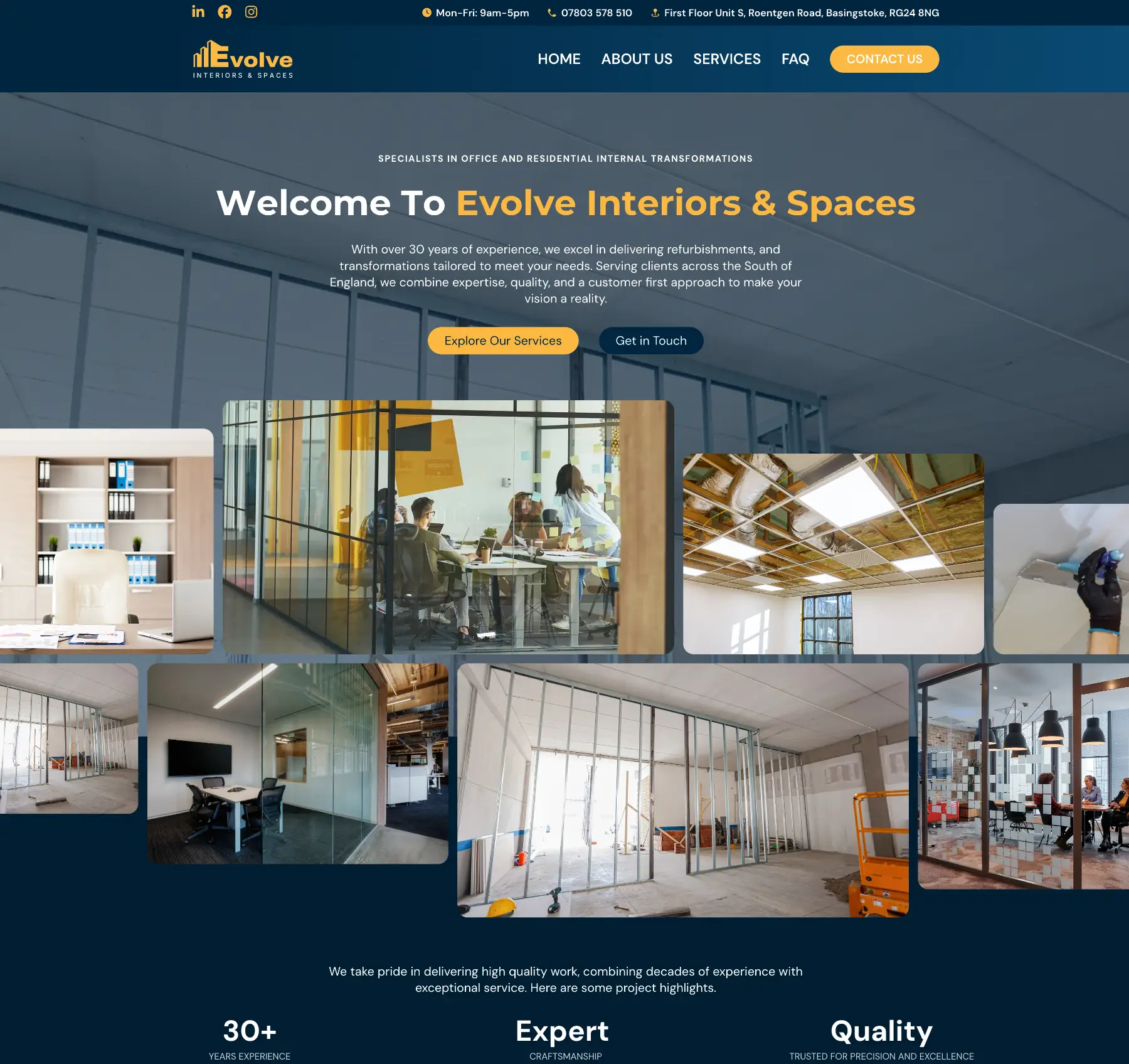 Evolve Interiors & Spaces Website Screenshot